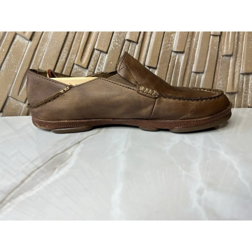 Olukai Moloa Men Leather Slip On Shoes Loafers Mules Slippers Sz 8.5 Brown